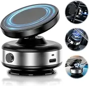 Upgraded 360° Electric Magnetic Vacuum Phone Holder, Double Sided Attachment Car Phone Mount, Hands Free Magnetic, Double Sided Holder for Car Dashboard Mounting, Smooth Surfaces - Silver