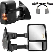 Tow Mirrors Compatible for 1999-2007 Ford F250 F350 F450 F550 Super Duty Black Driver Passenger Side Mirror Power Heated Telescope w/Turn Signal Light