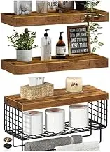 Floating Wall Shelves, Bathroom Over Toilet Storage， 40 cm Set of 3, Wall Mounted Floating Shelves Toilet Paper Storage Small Farmhouse Decor (Rustic Brown)