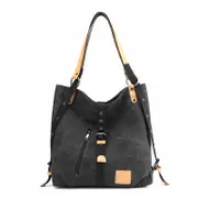 Women Canvas Bag Casual Backpack Vintage Shoulder Bag-Black