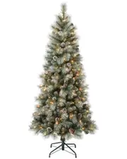 First Traditions Perry Hard Needle, Mixed Pine Tree With White Sprayed Tips & 200 Clear Lights
