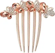 Butterfly Hair Comb Clips for Women and Girls - Bun Hair Clip Pin, Side Combs With 5 Teeth, Rhinestones Hair Styling Accessories for Party (Champagne)