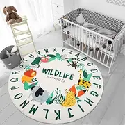 Kids Play Rug, Animal Round Area Rug Nursery Door Mat Soft Plush Non-Slip Childrens Carpet for Bedroom Living Room Kids Playroom (Zoo, 100 * 100cm)