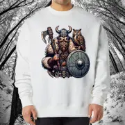 Viking Warrior and Owl Men's Crew Neck Sweatshirt
