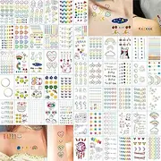 Summer Girls Tiny Temporary Tattoos, 60 Sheets Colorful Cute Geometry Waterproof Tattoo Stickers, Personalized Small Fake Tattoos for Women Kids