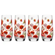 4pc Ashdene 540ml Red Poppies Clear Crystal Glass Tumbler Highball Drinking Set
