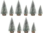 10pcs Mini Tabletop Christmas Trees Snow Frosted Pine Trees with Wood Base Tabletop Decor for Home and Office