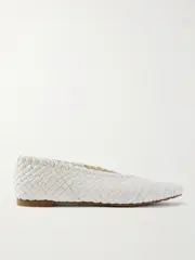 [Bottega Veneta] Bottega Veneta - Sofia Intrecciato Leather Point-toe Flat - White - IT39 IT 39 White