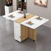Movable Folding Dining Table, Drop-Leaf Kitchen Island on Wheels Utility Storage Cart with Drawers & Cabinet for Kitchen, Simple Modern Multifunctional Extendable Dining Table, Dining & Living Room