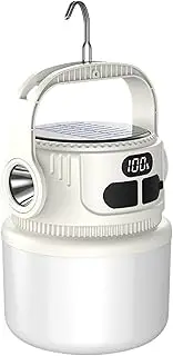 Solar Camping Lantern | 1200mAh Camping Lantern Rechargeable with Solar Panel,Waterproof LCD Display Flashlight for Survival Power Outages Gazebo Garden Fishing Courtyard Corridor Home Yard Patio