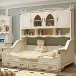 全實木兒童衣櫃床壹體女孩組合床男孩小戶型省空間儲物書櫃床家具