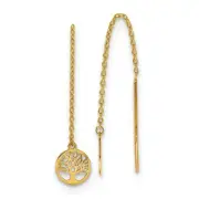 Real 14kt Yellow Gold Polished Tree of Life Threader Earrings