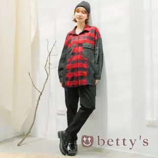 【betty’s 貝蒂思】格子拼接牛仔布襯衫(紅色)