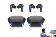 2pcs Wireless Gaming Earbud Bluetooth Headphones with Breathing Light Music Mode Headset-Black