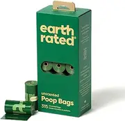 Earth Rated Dog Poo Bags, 315 Extra Thick and Strong Poo Bags for Dogs, Guaranteed Leak-proof, Unscented, 21 Rolls, 15 Doggy Bags Per Roll, Each Dog Poo Bag Measures 23 x 33 cm