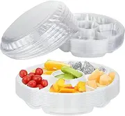 25 Pack Appetizer Serving Tray with Lid Disposable Fruit Snack Tray with Lid 6 Compartment 10.8 Inches Clear Round Plastic Food Container Platter for Salad, Snack, Fruit, Vegetable