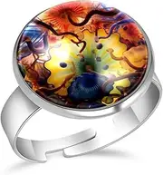 [FVQL] Stainless Steel Ring for Girls, Abstract pattern jellyfish, 0.67inch/1.7cm, Glass, glass