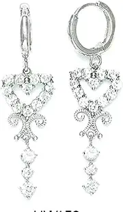 [JewelryWeb] 925 Sterling Silver Rhodium Plated CZ Simulated Diamond Love Heart Hinged Long Drop Dangle Earrings 38x11mm-Dangle Earring for Women