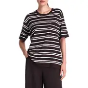 TWP Stripe Oversized Cotton & Silk T-Shirt in Midnight/Ivory/Chocolate at Nordstrom, Size Large