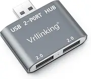 Vrllinking USB Hub, 2 Ports USB 2.0 Hub for Laptop, 2 Ports USB Splitter USB Expander for iMac Pro,MacBook Air, Mac Mini/Pro,Windows/Notebook PC,Printer,Flash Drive,Mobile HDD,Data and Charging