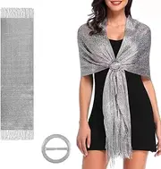 [XPEX] 1 x Women's Stole, Sparkling Metallic Scarves and Wraps, Elegant Chiffon Scarves, Soft Scarf, Oversized Shoulder Scarf, Stole Women's Festive for Evening Dress with Scarf Buckle