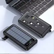 Black 10000mAh Power Bank Portable Charger Built-in Cables LED Display Powerbank Solar
