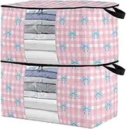 sanluoli 90L 2 Pack Under Bed Storage Bags with Reinforced Handles, clear window Towel Organizer For Closet