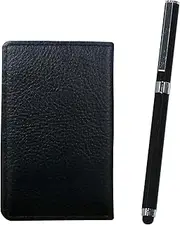 [タキザワ] MEIB-QSJW700-B Grain Cowhide Black Business Card Holder Smartphone Touch Metal Cap Ballpoint Pen Extra Set, Black