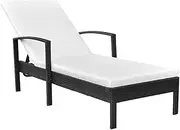 Sun Lounger, Outdoor Sun Lounge Patio Chaise Lounge Reclining Chair Recliner Chair Sun Lounger with Cushion Poly Rattan Black