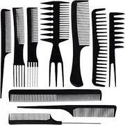 Ultikare Hair Comb Set, Professional Salon Hair Styling Barber Combs Kit 10 Piece Plastic Fine and Wide Tooth Hair Combs for Men and Women (Black)