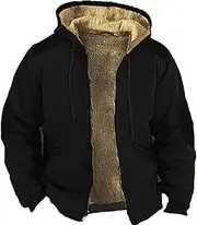[Zylphorix] Men Zip Up Drawstring Hooded Sweater Faux Fur Lined Cotton-Padded Jacket Winter Zipper Classy Cozy Solid Warm Coat