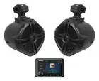 KICKER KMC5 Marine Digital Media Receiver w/Bluetooth+6.5" Black Tower Speakers