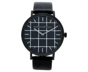 Christian Paul Men's 43mm Strand Grid Wrist Watch w/ Leather Strap Band Black