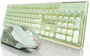 EWEADN V3 Wireless Keyboard and Mouse with Single Backlit Metal Panel Bluetoo...