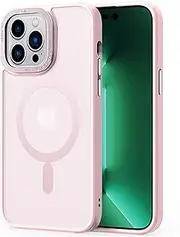 Magnetic Case Compatible with iPhone 12/iPhone 12 Pro,Translucent Matte Back Non-Slip Phone Cover Protective Shockproof,Pink