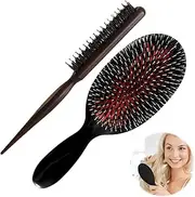 2 Pcs Hair Extension Brushes,Hair Extension Brush,Boar Bristle Hair Extension Brush,Hair Brush for Extensions for Long Thick Curly Wavy Dry Or Damaged,Slick Back Hair Brush,Boar Bristle Hair Brush