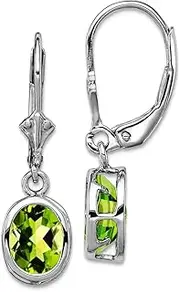 [JewelryWeb] Bezel Polished Leverback Sterling Peridot Earrings 28x9mm Wide Stud Earring for Women