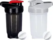 YAYAYOUNG Protein Shaker Bottle, 300 ml, Leak-Proof, BPA-Free, Protein Shaker for Supplement Shakes with Strainer & Scale, Fitness Mixer for Creamy Whey Protein Powder Shakes, Black + Grey (2 Pieces)