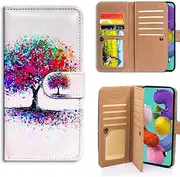 Galaxy A51 Wallet Case,Bcov Colourful Painting Tree Multifunction Wallet Leather Case Flip Cover with Multi Card Slots Pocket Wrist Strap for Samsung Galaxy A51