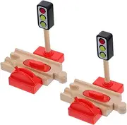 2pcs Wooden Train Track Accessories for Mini Train Sets Station Toy Bridge and Traffic Light Educational Wooden Toys for Boys and Girls