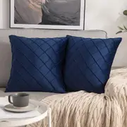 Velvet Throw Pillow Square Soft Couch Pillows Set of 2 (Inserts + Pillow Covers, Navy)