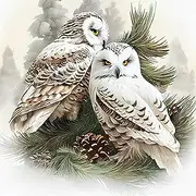Fabric Panel Winter Owls 100% Cotton 8''x8'' Quilting Panel Square A44, Quilting Supplies