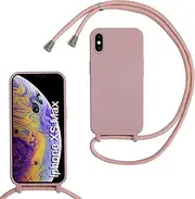 Mobile Phone Chain for iPhone Xs Max Case with Strap, Phone Case with Cord for Hanging, Soft TPU Silicone Case with Strap [Removable] Necklace Case for iPhone Xs Max Deep Pink