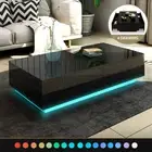 Modern LED Coffee Table Storage High Gloss Living Room Furniture 4 Drawers Black