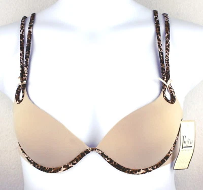 Felina F5024 36C Nude Brown Animal Print Push Up Plunge Demi Underwire Bra NEW