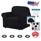 2-Piece Stretch Chair Covers for Living Room - Elegant Black Checkered Design
