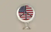 PEACE SIGN AMERICAN FLAG Retractable ID Badge Card Holder Silver FREE SHIP