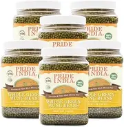 Pride Of India - PACK of 6 - Indian Whole Green Mung Gram - Protein & Fiber Rich Mung Bean Whole, 3 Pound Jar