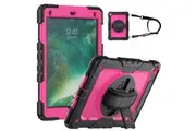 WASSUP iPad 6th/5th Gen/Air 2/Pro 9.7 inch Case with Screen Protector Hand Strap Stand & Shoulder Strap-RoseRed&Black