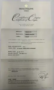 Patek Philippe Authentic Watch Certificate Of Origin Warranty 4809 2/G Calatrava